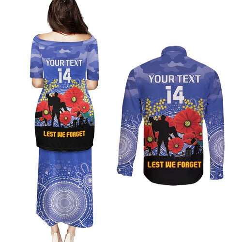 Custom Kangaroos Football ANZAC Couples Matching Puletasi and Long Sleeve Button Shirt Gallipoli Camouflage With Poppies