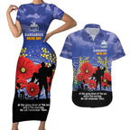 Custom Kangaroos Football ANZAC Couples Matching Short Sleeve Bodycon Dress and Hawaiian Shirt Gallipoli Camouflage With Poppies
