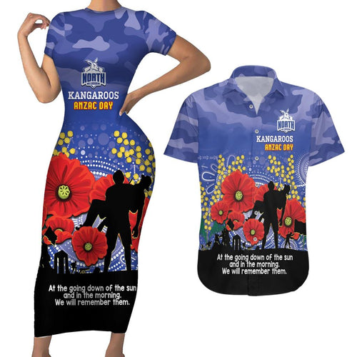 Custom Kangaroos Football ANZAC Couples Matching Short Sleeve Bodycon Dress and Hawaiian Shirt Gallipoli Camouflage With Poppies