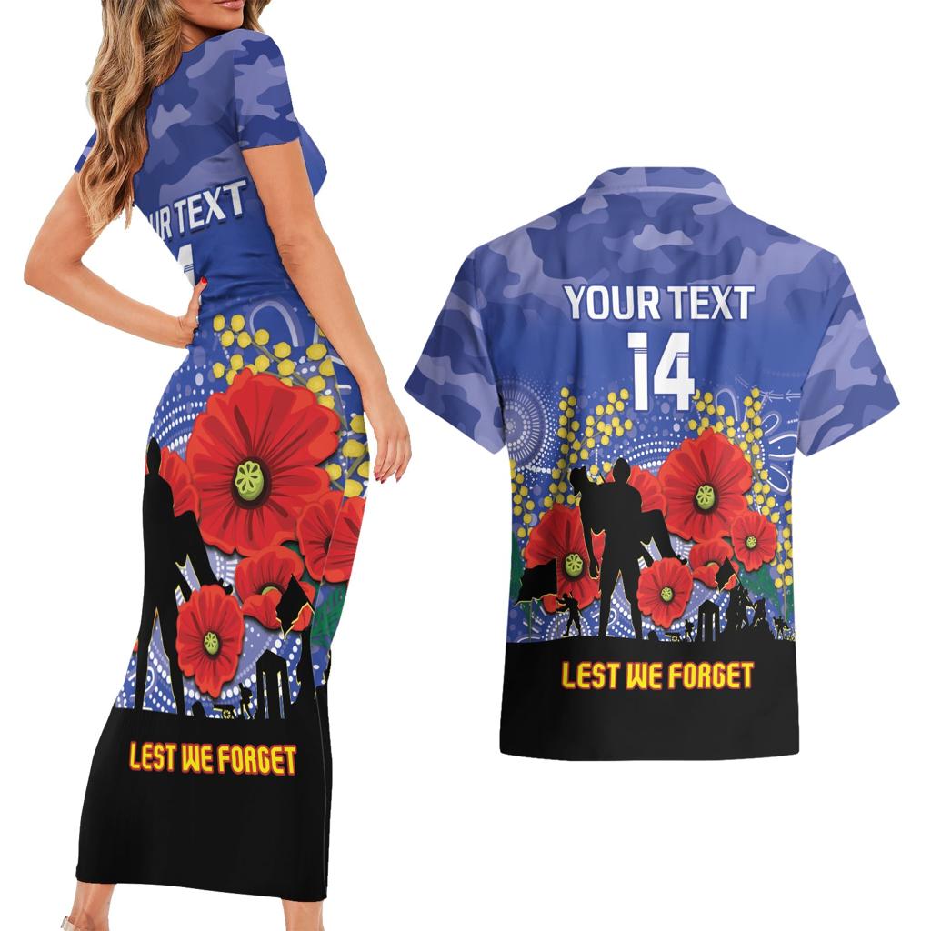 Custom Kangaroos Football ANZAC Couples Matching Short Sleeve Bodycon Dress and Hawaiian Shirt Gallipoli Camouflage With Poppies