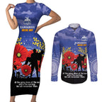 Custom Kangaroos Football ANZAC Couples Matching Short Sleeve Bodycon Dress and Long Sleeve Button Shirt Gallipoli Camouflage With Poppies