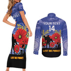 Custom Kangaroos Football ANZAC Couples Matching Short Sleeve Bodycon Dress and Long Sleeve Button Shirt Gallipoli Camouflage With Poppies