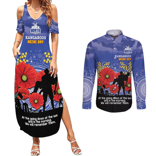 Custom Kangaroos Football ANZAC Couples Matching Summer Maxi Dress and Long Sleeve Button Shirt Gallipoli Camouflage With Poppies