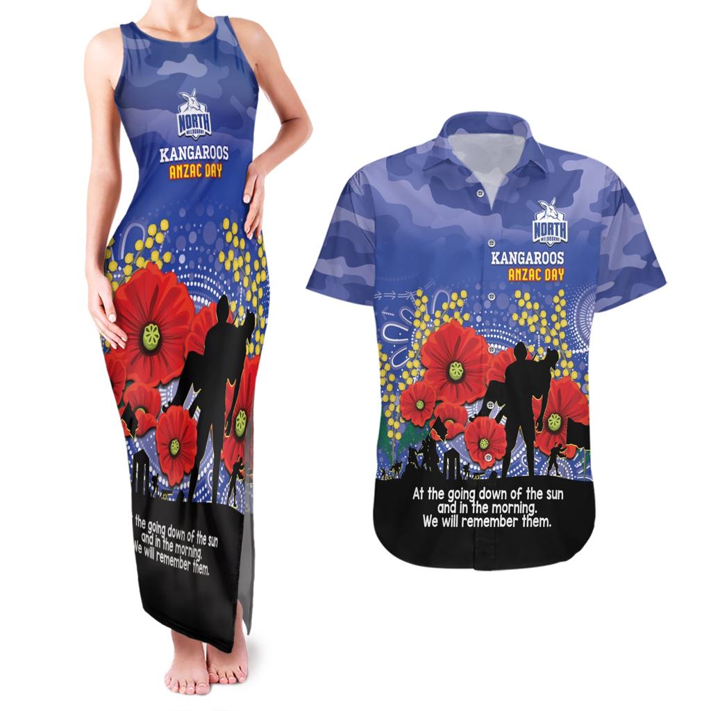 Custom Kangaroos Football ANZAC Couples Matching Tank Maxi Dress and Hawaiian Shirt Gallipoli Camouflage With Poppies