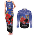 Custom Kangaroos Football ANZAC Couples Matching Tank Maxi Dress and Long Sleeve Button Shirt Gallipoli Camouflage With Poppies