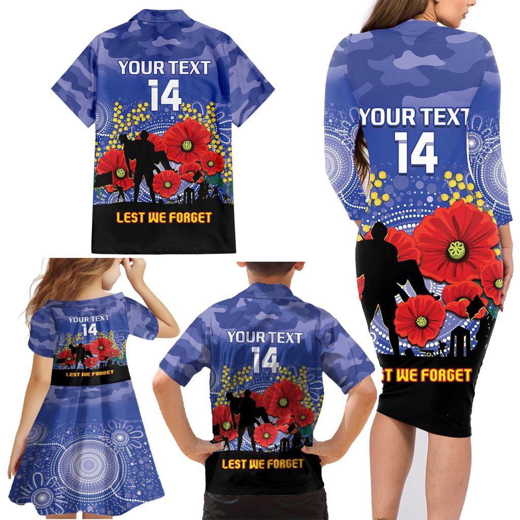 Custom Kangaroos Football ANZAC Family Matching Long Sleeve Bodycon Dress and Hawaiian Shirt Gallipoli Camouflage With Poppies