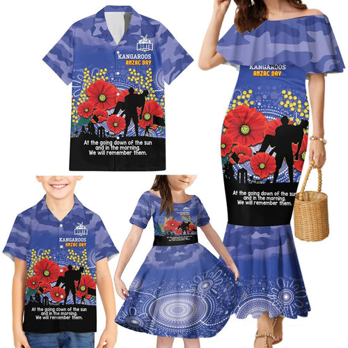 Custom Kangaroos Football ANZAC Family Matching Mermaid Dress and Hawaiian Shirt Gallipoli Camouflage With Poppies