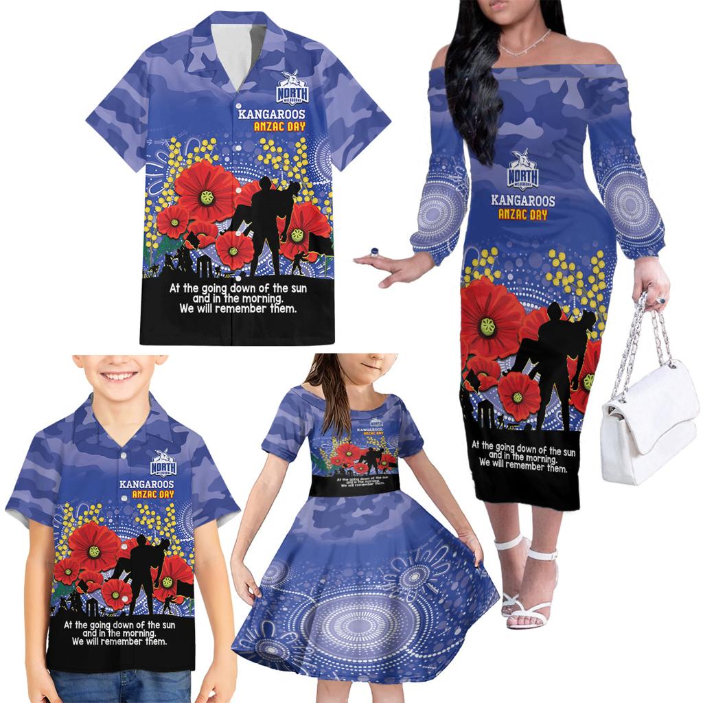 Custom Kangaroos Football ANZAC Family Matching Off Shoulder Long Sleeve Dress and Hawaiian Shirt Gallipoli Camouflage With Poppies