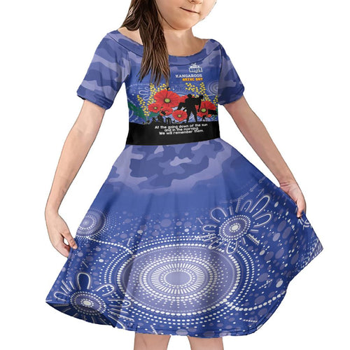 Custom Kangaroos Football ANZAC Family Matching Off Shoulder Long Sleeve Dress and Hawaiian Shirt Gallipoli Camouflage With Poppies