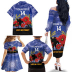 Custom Kangaroos Football ANZAC Family Matching Off Shoulder Long Sleeve Dress and Hawaiian Shirt Gallipoli Camouflage With Poppies