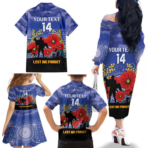 Custom Kangaroos Football ANZAC Family Matching Off Shoulder Long Sleeve Dress and Hawaiian Shirt Gallipoli Camouflage With Poppies
