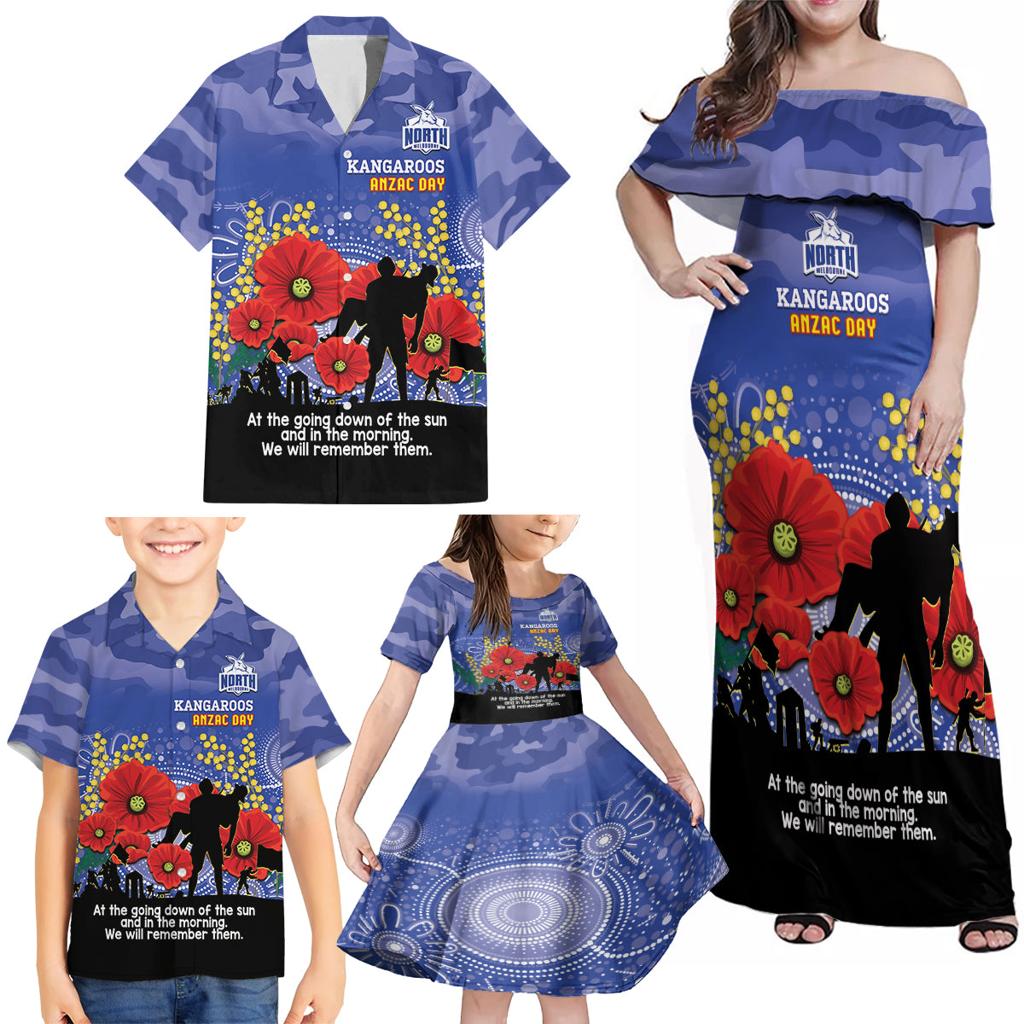 Custom Kangaroos Football ANZAC Family Matching Off Shoulder Maxi Dress and Hawaiian Shirt Gallipoli Camouflage With Poppies
