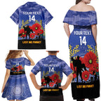Custom Kangaroos Football ANZAC Family Matching Off Shoulder Maxi Dress and Hawaiian Shirt Gallipoli Camouflage With Poppies