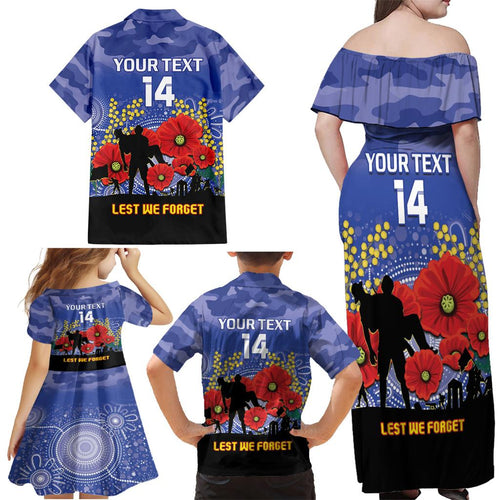 Custom Kangaroos Football ANZAC Family Matching Off Shoulder Maxi Dress and Hawaiian Shirt Gallipoli Camouflage With Poppies