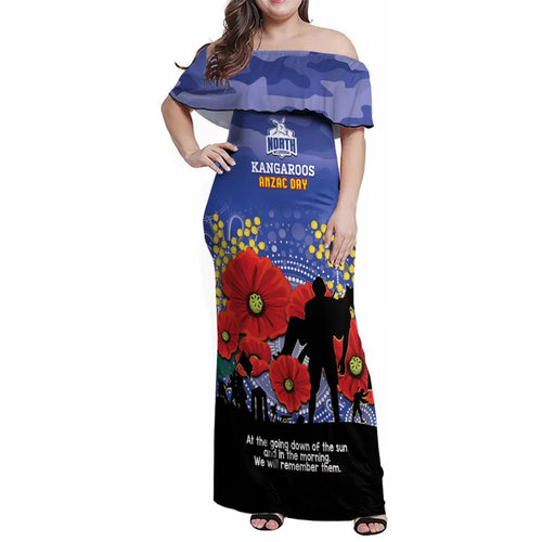 Custom Kangaroos Football ANZAC Family Matching Off Shoulder Maxi Dress and Hawaiian Shirt Gallipoli Camouflage With Poppies