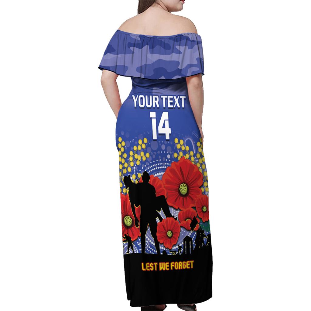 Custom Kangaroos Football ANZAC Family Matching Off Shoulder Maxi Dress and Hawaiian Shirt Gallipoli Camouflage With Poppies