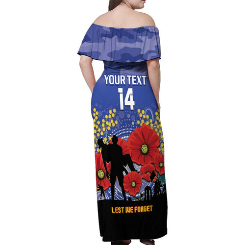 Custom Kangaroos Football ANZAC Family Matching Off Shoulder Maxi Dress and Hawaiian Shirt Gallipoli Camouflage With Poppies