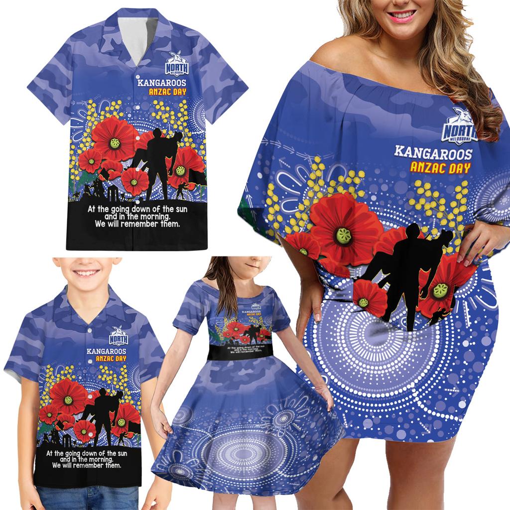Custom Kangaroos Football ANZAC Family Matching Off Shoulder Short Dress and Hawaiian Shirt Gallipoli Camouflage With Poppies