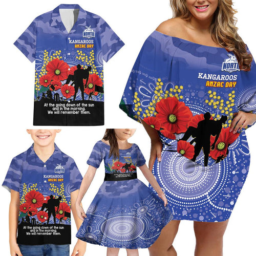 Custom Kangaroos Football ANZAC Family Matching Off Shoulder Short Dress and Hawaiian Shirt Gallipoli Camouflage With Poppies