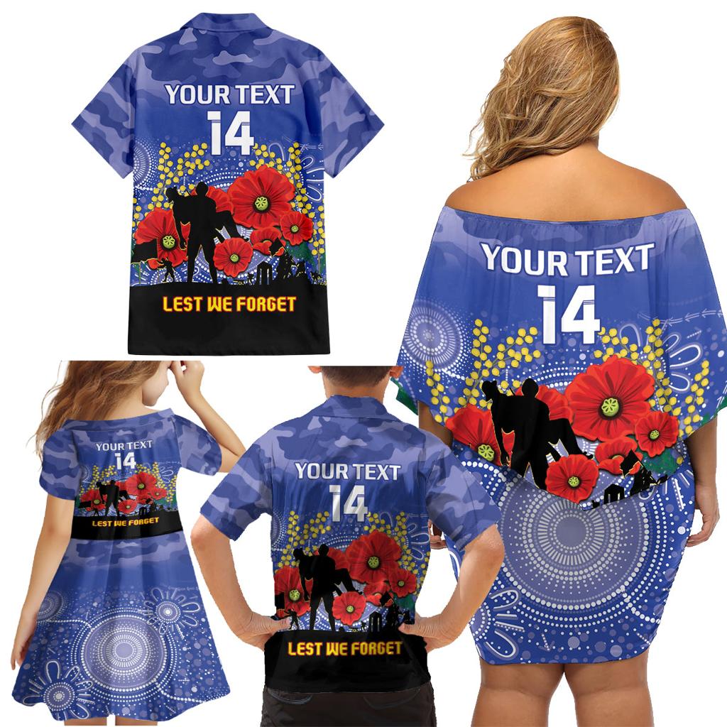Custom Kangaroos Football ANZAC Family Matching Off Shoulder Short Dress and Hawaiian Shirt Gallipoli Camouflage With Poppies