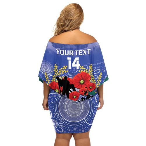 Custom Kangaroos Football ANZAC Family Matching Off Shoulder Short Dress and Hawaiian Shirt Gallipoli Camouflage With Poppies
