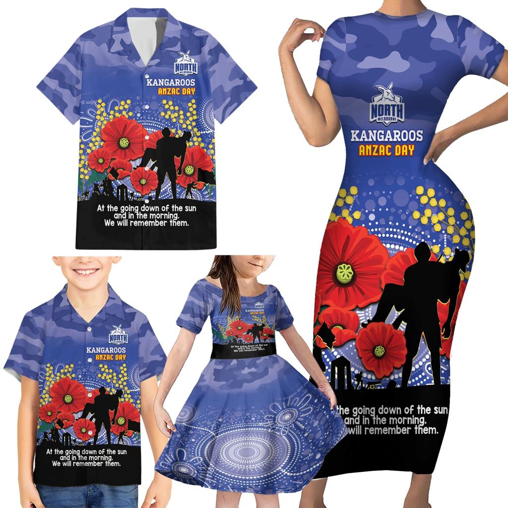 Custom Kangaroos Football ANZAC Family Matching Short Sleeve Bodycon Dress and Hawaiian Shirt Gallipoli Camouflage With Poppies