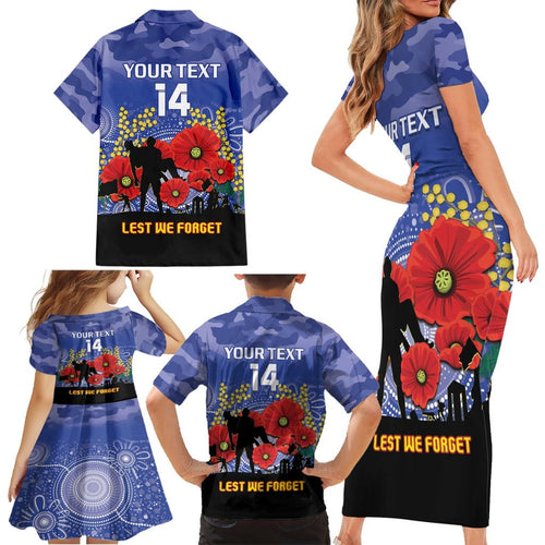 Custom Kangaroos Football ANZAC Family Matching Short Sleeve Bodycon Dress and Hawaiian Shirt Gallipoli Camouflage With Poppies