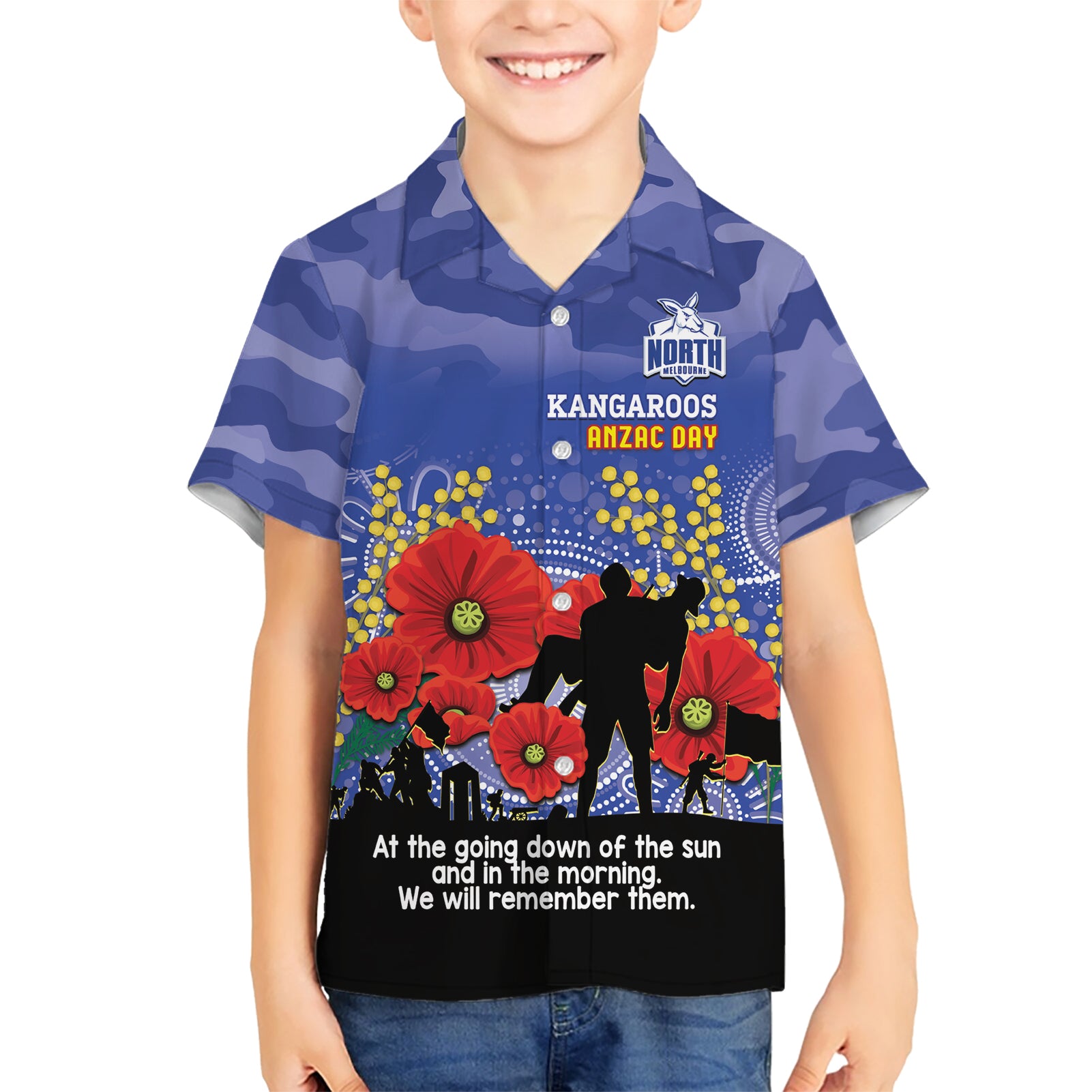 Custom Kangaroos Football ANZAC Hawaiian Shirt Gallipoli Camouflage With Poppies