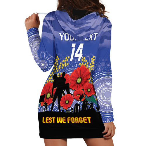 Custom Kangaroos Football ANZAC Hoodie Dress Gallipoli Camouflage With Poppies