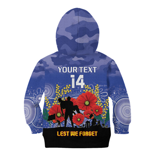 Custom Kangaroos Football ANZAC Kid Hoodie Gallipoli Camouflage With Poppies