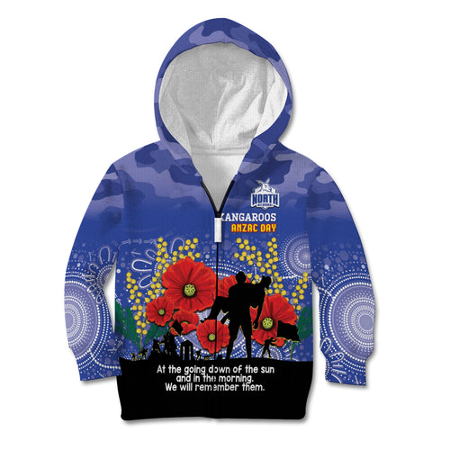 Custom Kangaroos Football ANZAC Kid Hoodie Gallipoli Camouflage With Poppies
