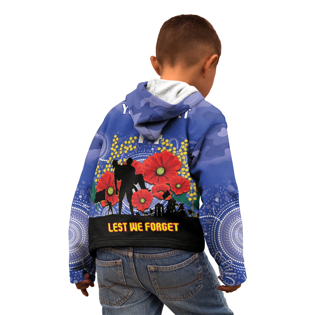 Custom Kangaroos Football ANZAC Kid Hoodie Gallipoli Camouflage With Poppies
