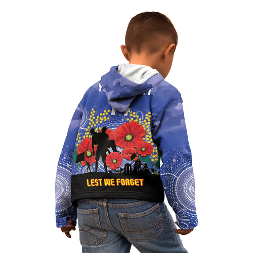 Custom Kangaroos Football ANZAC Kid Hoodie Gallipoli Camouflage With Poppies