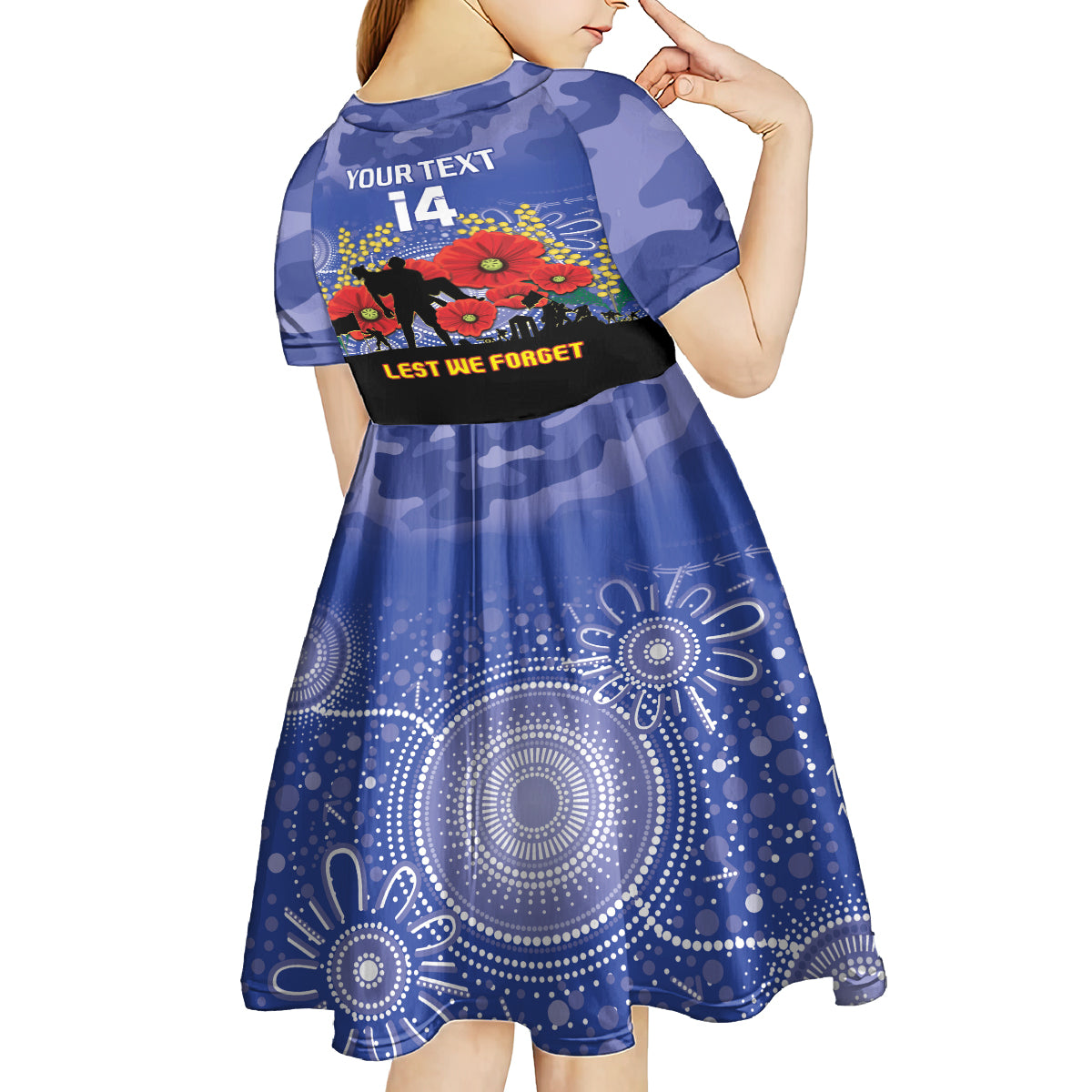 Custom Kangaroos Football ANZAC Kid Short Sleeve Dress Gallipoli Camouflage With Poppies