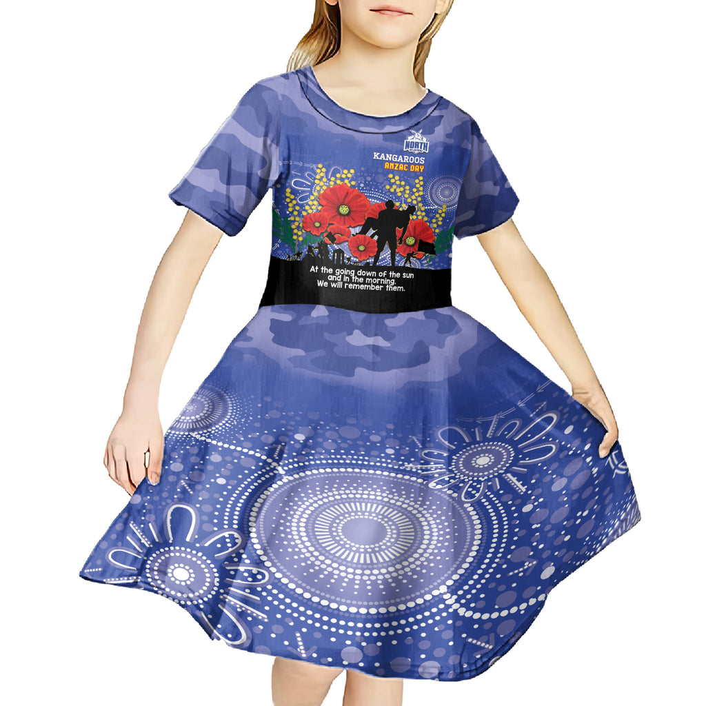 Custom Kangaroos Football ANZAC Kid Short Sleeve Dress Gallipoli Camouflage With Poppies