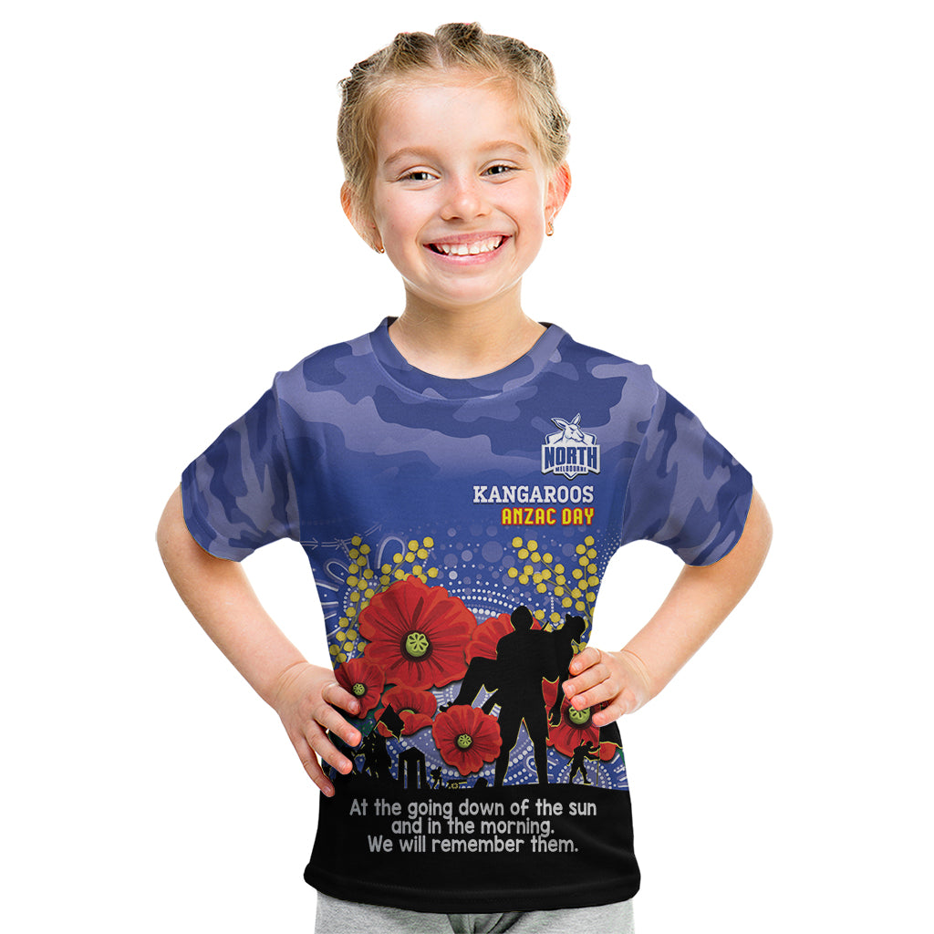 Custom Kangaroos Football ANZAC Kid T Shirt Gallipoli Camouflage With Poppies