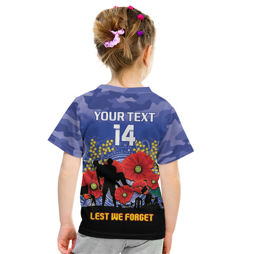Custom Kangaroos Football ANZAC Kid T Shirt Gallipoli Camouflage With Poppies