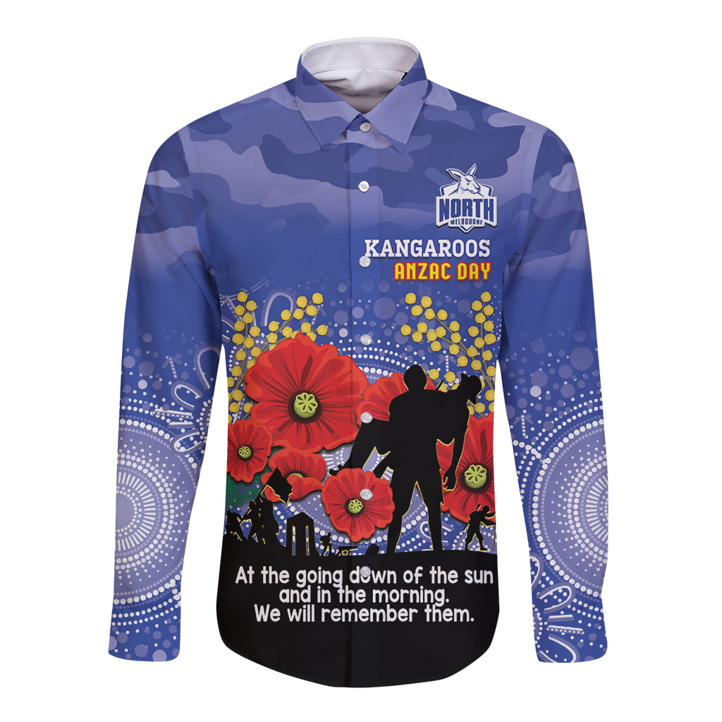 Custom Kangaroos Football ANZAC Long Sleeve Button Shirt Gallipoli Camouflage With Poppies