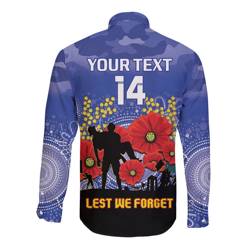 Custom Kangaroos Football ANZAC Long Sleeve Button Shirt Gallipoli Camouflage With Poppies