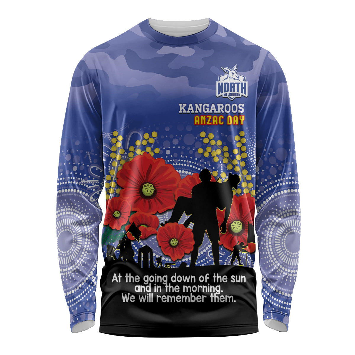 Custom Kangaroos Football ANZAC Long Sleeve Shirt Gallipoli Camouflage With Poppies