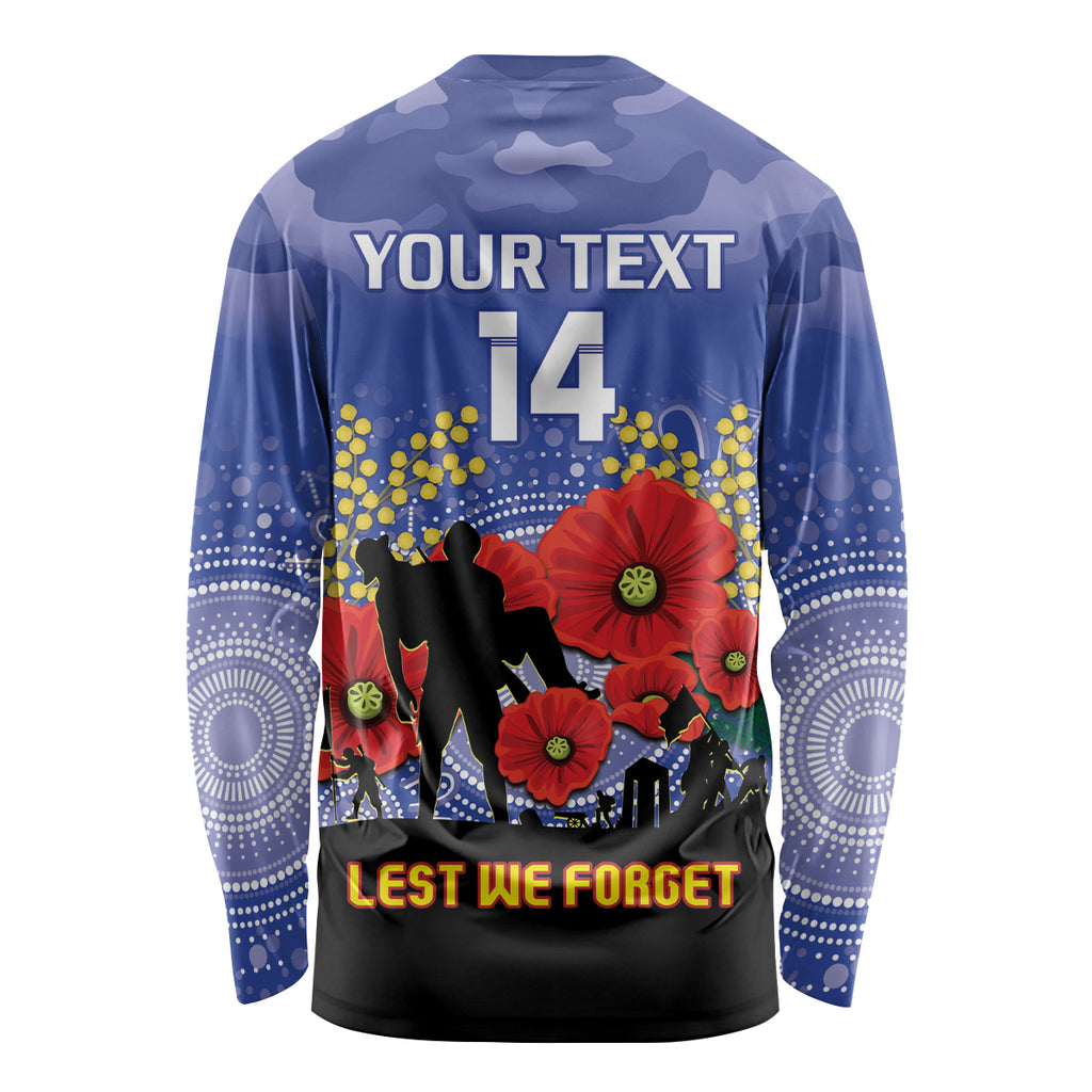 Custom Kangaroos Football ANZAC Long Sleeve Shirt Gallipoli Camouflage With Poppies