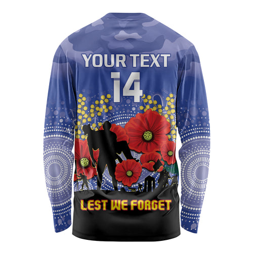 Custom Kangaroos Football ANZAC Long Sleeve Shirt Gallipoli Camouflage With Poppies