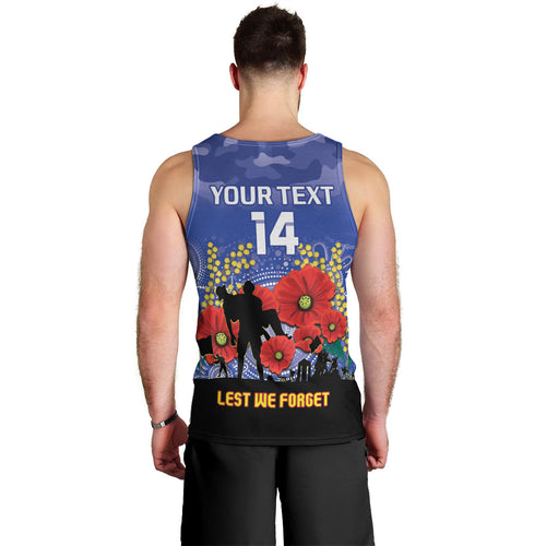Custom Kangaroos Football ANZAC Men Tank Top Gallipoli Camouflage With Poppies