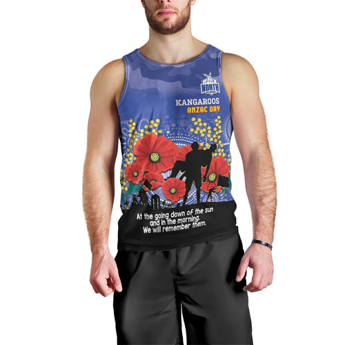 Custom Kangaroos Football ANZAC Men Tank Top Gallipoli Camouflage With Poppies
