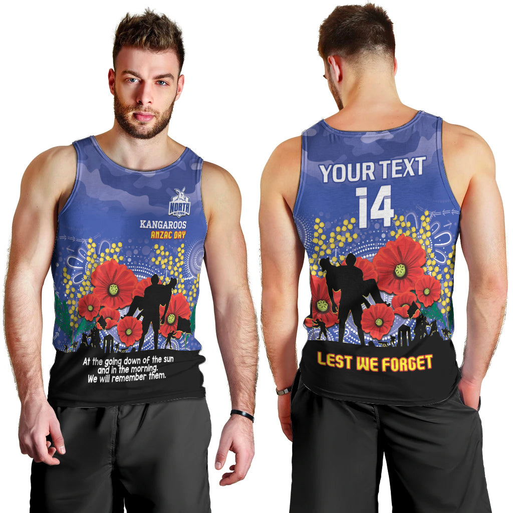 Custom Kangaroos Football ANZAC Men Tank Top Gallipoli Camouflage With Poppies