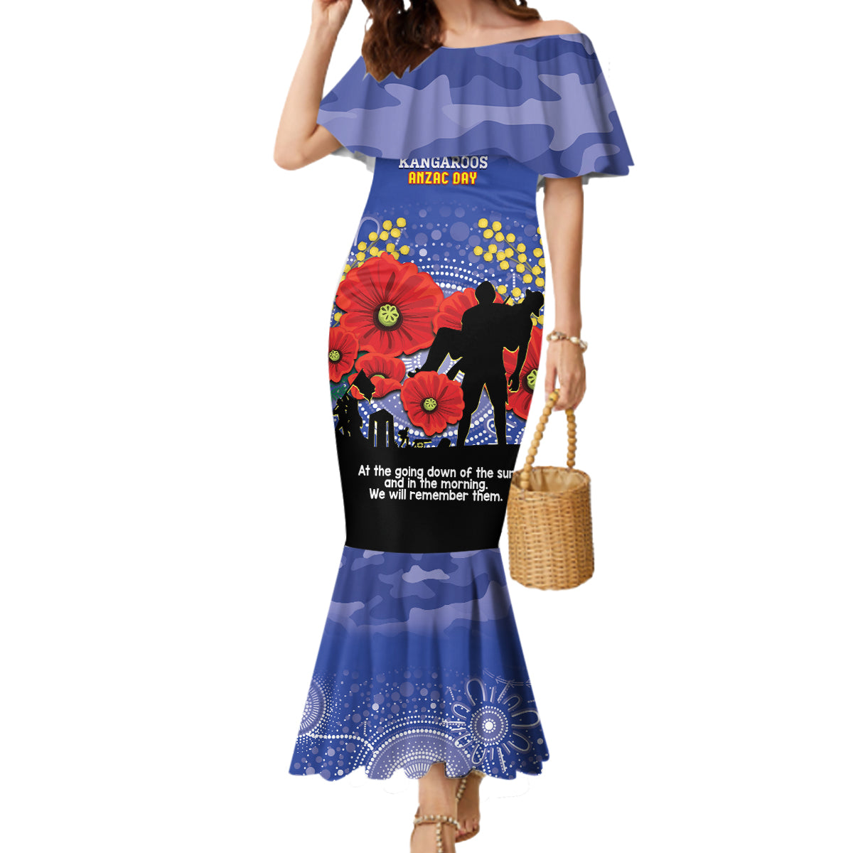 Custom Kangaroos Football ANZAC Mermaid Dress Gallipoli Camouflage With Poppies