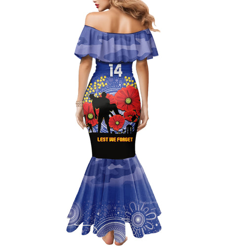 Custom Kangaroos Football ANZAC Mermaid Dress Gallipoli Camouflage With Poppies