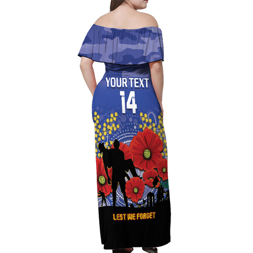 Custom Kangaroos Football ANZAC Off Shoulder Maxi Dress Gallipoli Camouflage With Poppies