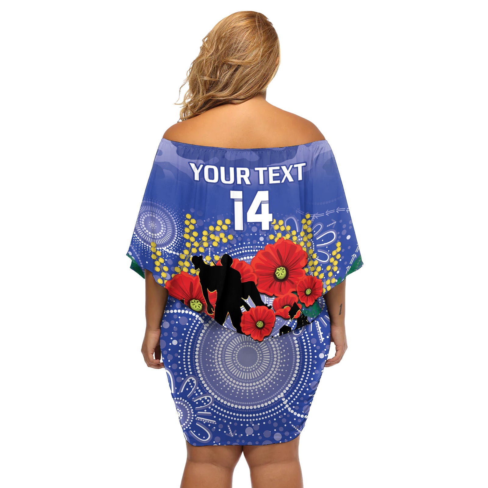 Custom Kangaroos Football ANZAC Off Shoulder Short Dress Gallipoli Camouflage With Poppies