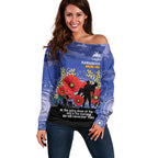 Custom Kangaroos Football ANZAC Off Shoulder Sweater Gallipoli Camouflage With Poppies